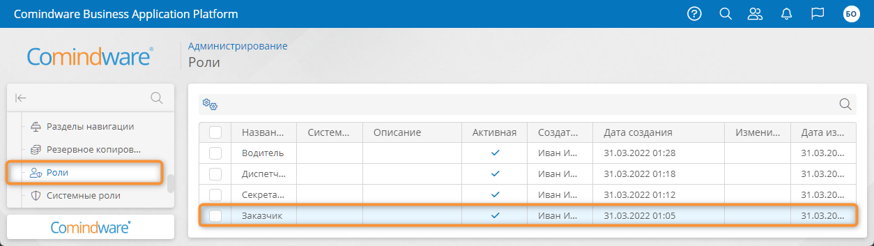 Список ролей