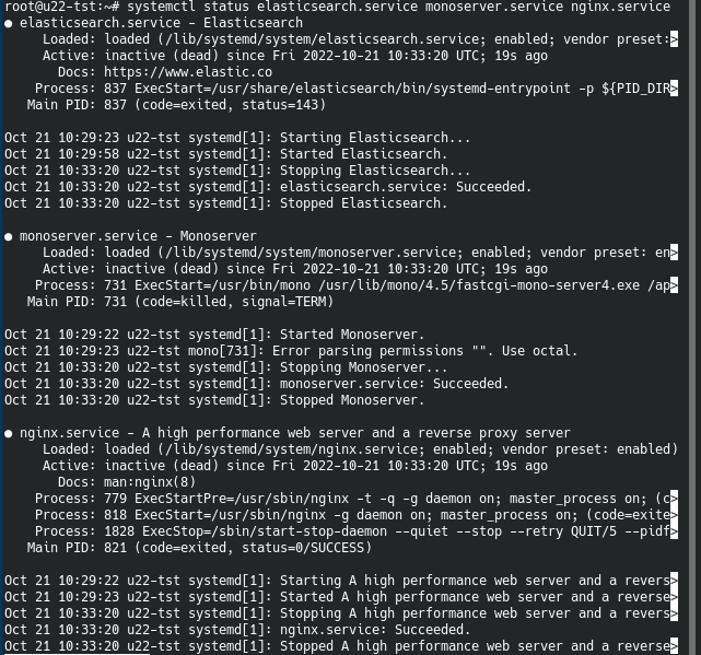 Проверка остановки сервисов Elasticsearch, comindware<instanceName>, NGINX, Kafka и Zookeeper