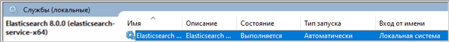 Проверка состояния службы Elasticsearch с помощью Диспетчера служб Windows