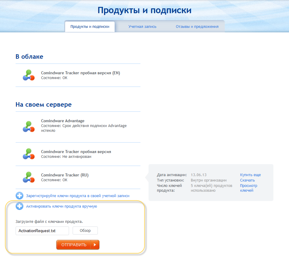 Форма активации