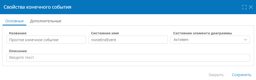 Основные свойства простого конечного события