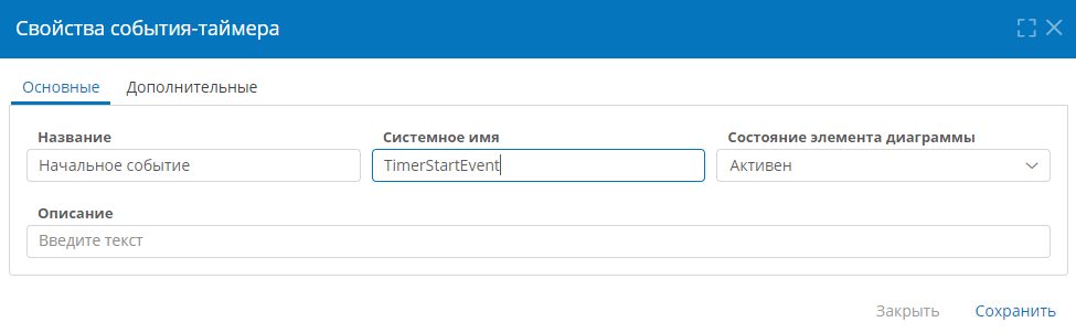 Основные свойства начального события-таймера