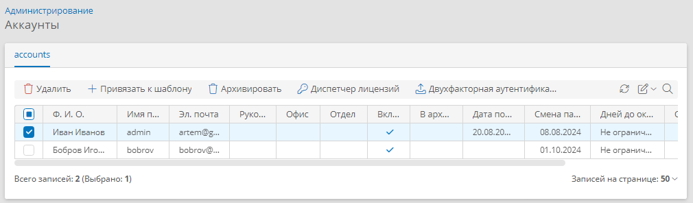 Список всех аккаунтов в системе