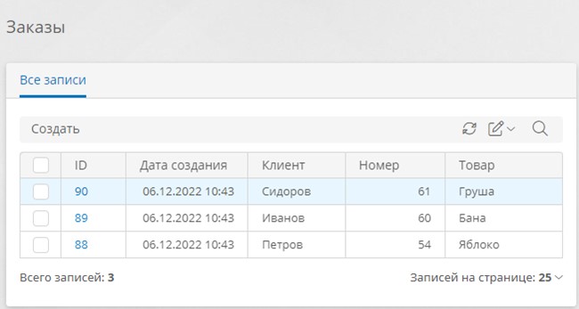 Полученные заказы
