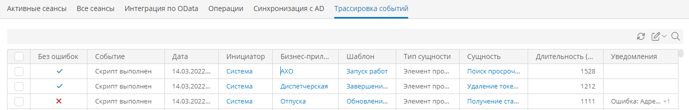 Журнал трассировки событий