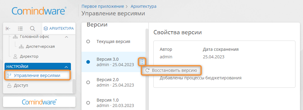 Восстановление версии копроративной архитектуры