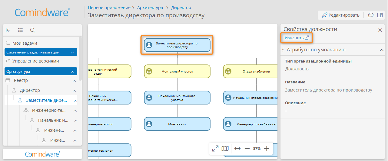 Переход к конструктору формы оргединицы