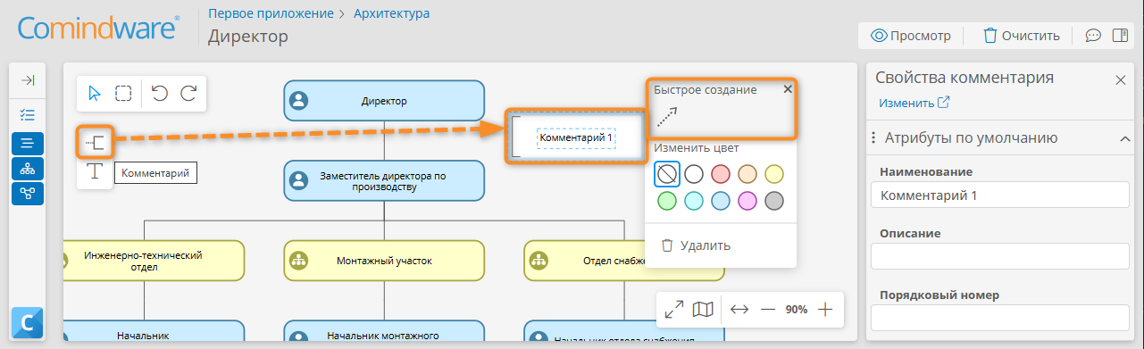 Создание элемента на диаграмме оргструктуры