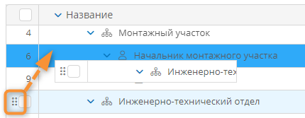 Перемещение оргединицы в реестре
