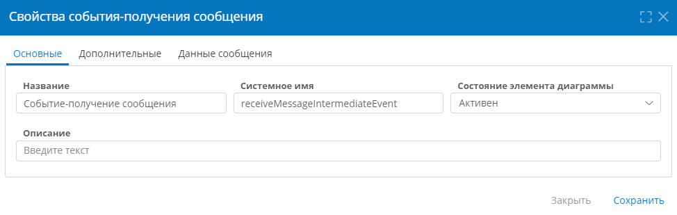 Основные свойства промежуточного события-получения сообщения