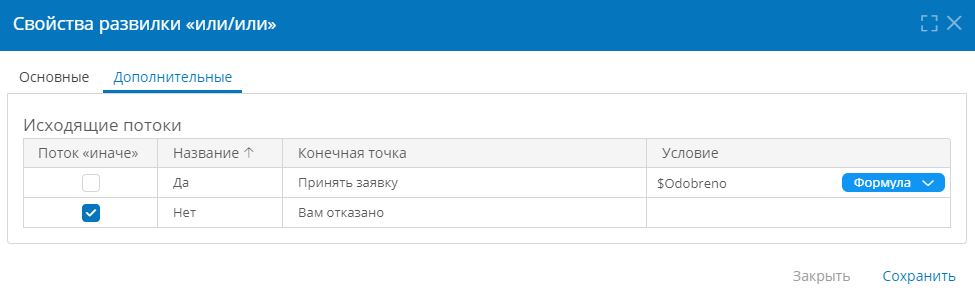 Дополнительные свойства развилки «или/или»