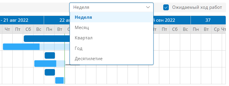 Интервал отображения диаграммы и флажок отображения ожидаемого хода работ