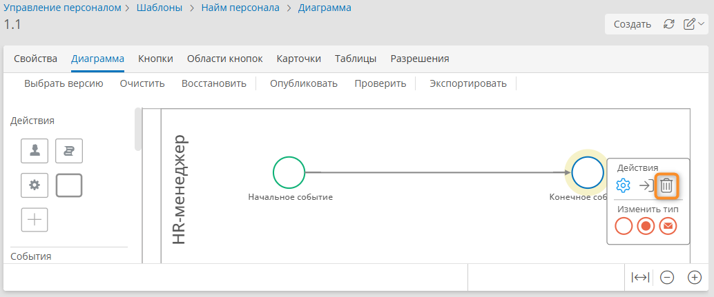 Удаление элемента диаграммы процесса