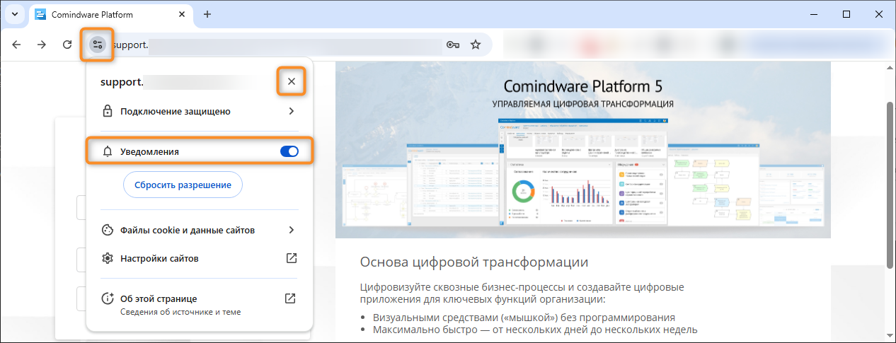 Включение уведомлений в Chrome с помощью адресной строки