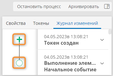 Переход к цепочке событий из журнала изменений на диаграмме процесса